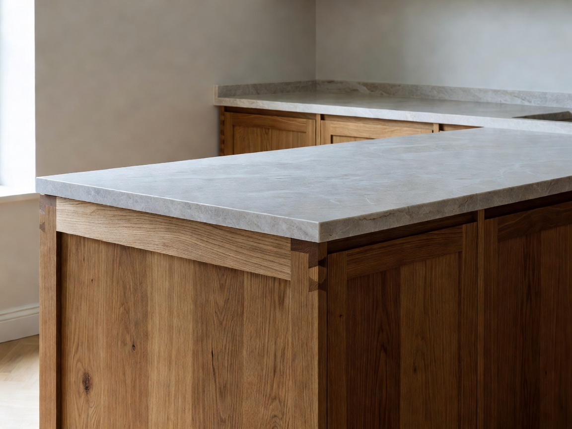 Solid timber joinery and Gotland limestone kitchen counter in a Stockholm residence