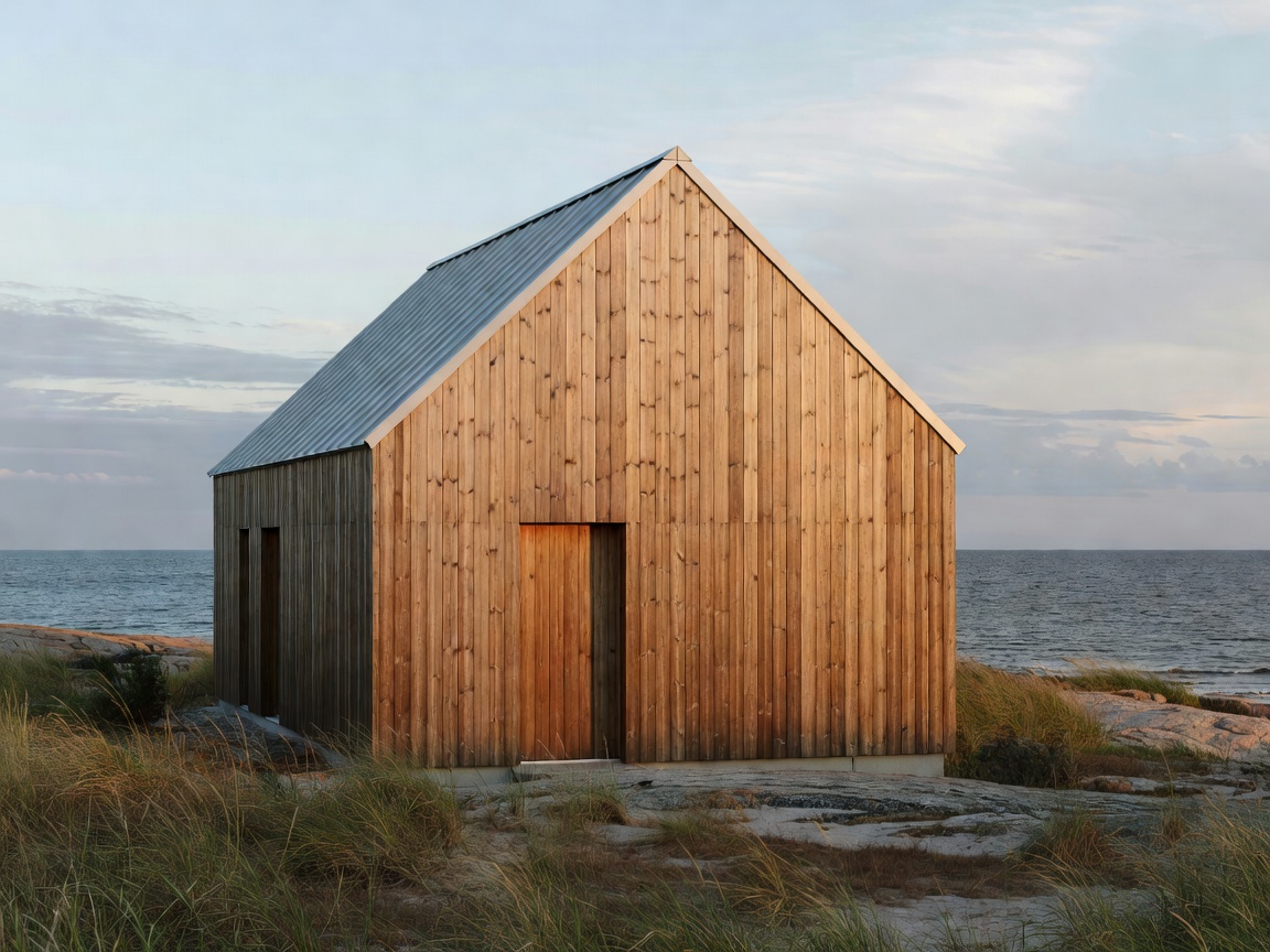 Villa Lumina exterior facade in natural larch and zinc roofing set in coastal Skåne